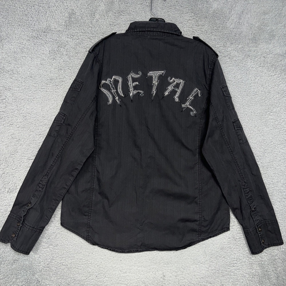VTG Blac Label Cargo Shirt Mens XL Black 2-Side Gun Metal Grunge Button Down Y2K